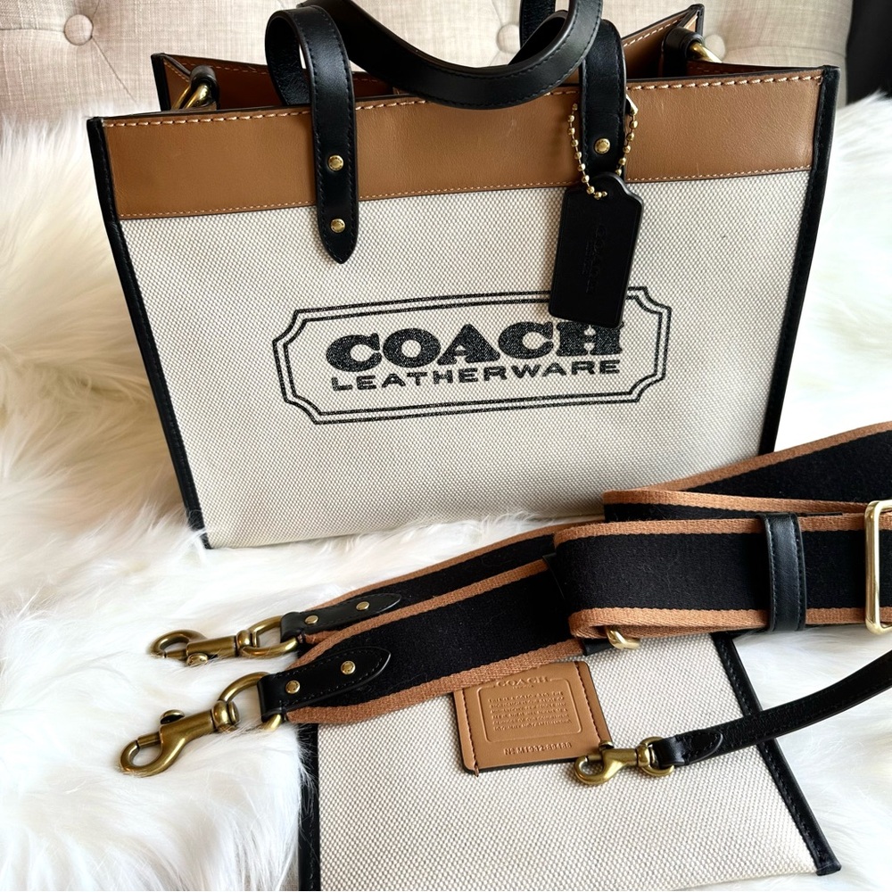 COACH Field Tote 30 With Coach Badge - Canvas with Leather Trims - Picture 3 of 16